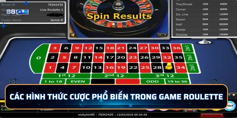Các hình thức cược phổ biến trong Roulette tại 88CLB